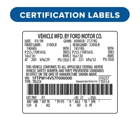 Vehicle Certification Labels detail view 3