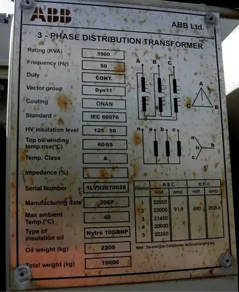 Transformer Identification Plates detail view 4